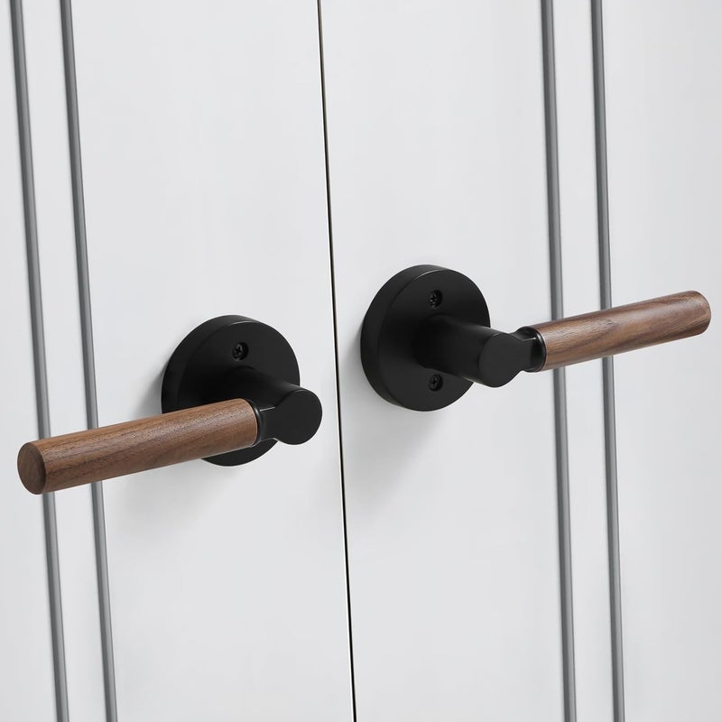 YAGU Wooden Round Dummy Lever Door Handle Pack of 2 Non-Turning Single Side Pull Only Lever Set [for Closet or French Doors] Heavy Duty - Matte Black Finish - Image 3